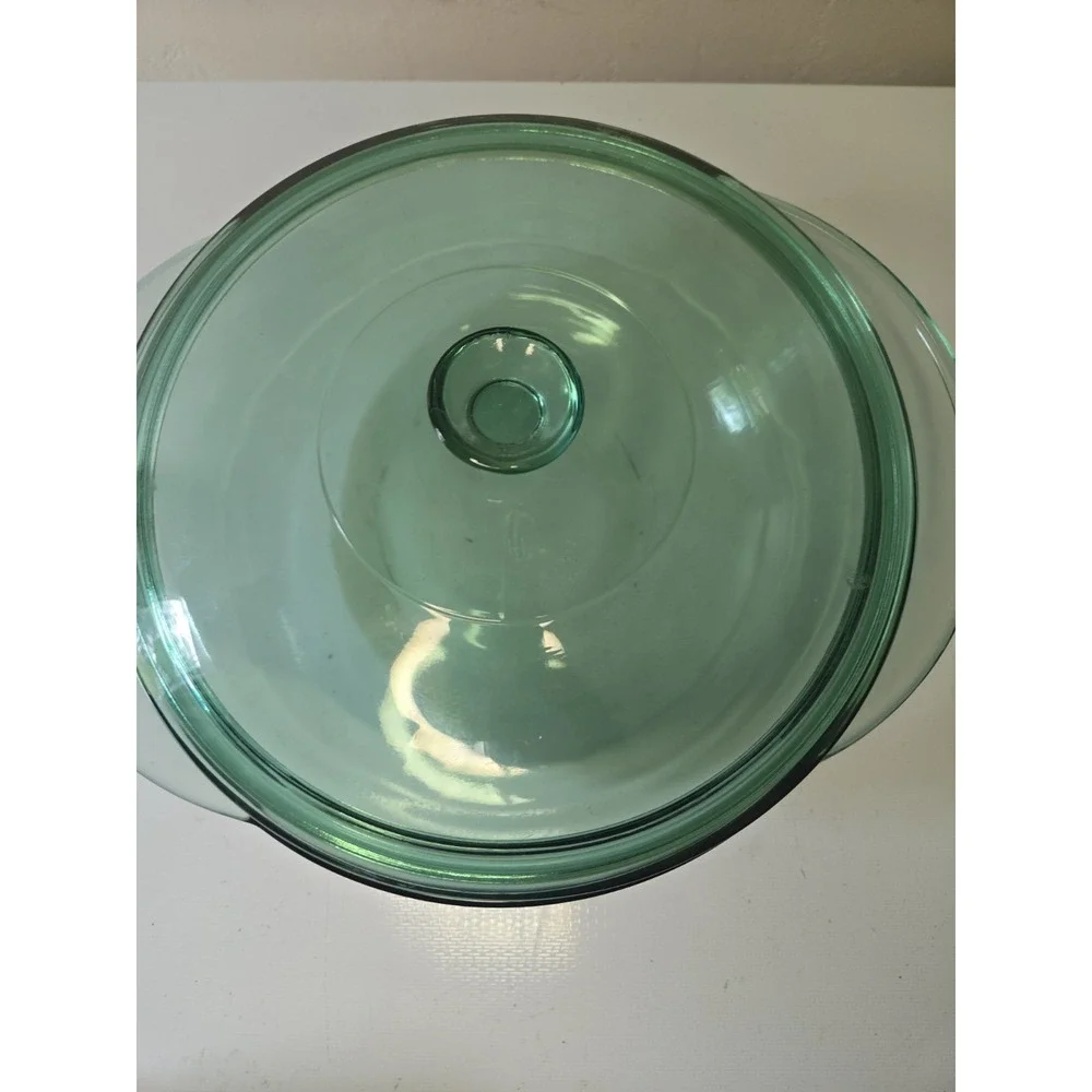 Vintage Anchor Hocking Green Glass 2 Qt Round Casserole Dish 9.5 With Lid
